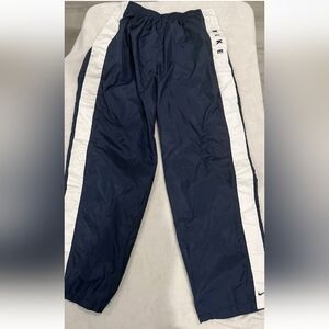 Vintage Nike Tear Away Snap Nylon Mens Navy Blue with White Stripe Track Pants L